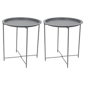 Harbour Housewares Round Steel Tray Tables - Matt Grey - Pack of 2