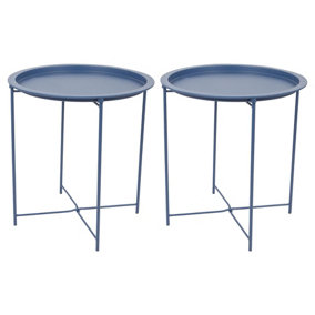 Harbour Housewares Round Steel Tray Tables - Matt Navy - Pack of 2