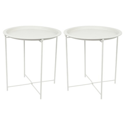 Harbour Housewares Round Steel Tray Tables - Matt White - Pack of 2