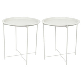 Harbour Housewares Round Steel Tray Tables - Matt White - Pack of 2