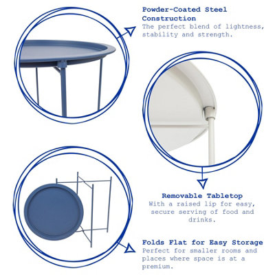 Harbour Housewares Round Steel Tray Tables - Matt White - Pack of 2