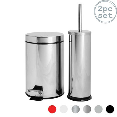 Harbour Housewares Round Toilet Brush & Bin Set - Chrome
