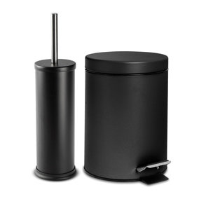 Harbour Housewares - Round Toilet Brush & Bin Set - Matt Black