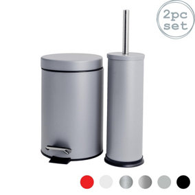 Stainless Steel Toilet Brush & Canister Set - Round