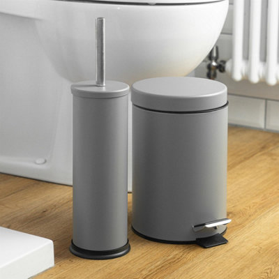 Harbour Housewares - Round Toilet Brush & Bin Set - Matt Grey - 4