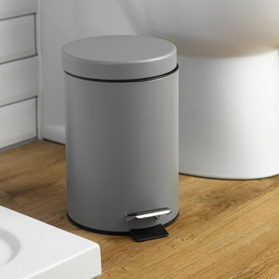 Harbour Housewares - Round Toilet Brush & Bin Set - Matt Grey - 5
