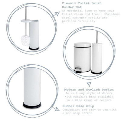 Harbour Housewares Round Toilet Brush & Bin Set - Matt White