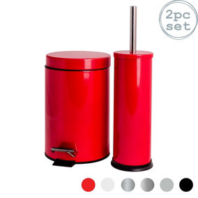 Harbour Housewares - Round Toilet Brush & Bin Set - Red