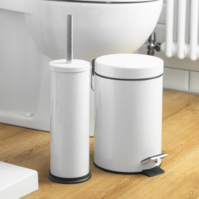 Harbour Housewares - Round Toilet Brush & Bin Set - White