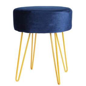 Harbour Housewares - Round Velvet Footstool - 35 x 40cm - Blue