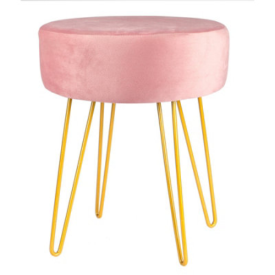 Harbour Housewares - Round Velvet Footstool - 35 x 40cm - Pink