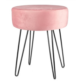 Harbour Housewares Round Velvet Footstool - Pink/Black