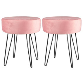Harbour Housewares Round Velvet Footstools - Pink/Black - Pack of 2