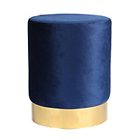 Harbour Housewares - Round Velvet Pouffe - 29 x 36cm - Blue