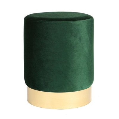 Harbour Housewares - Round Velvet Pouffe - 29 x 36cm - Green