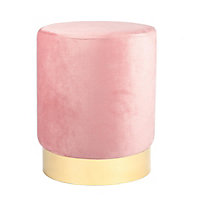 Harbour Housewares - Round Velvet Pouffe - 29 x 36cm - Pink