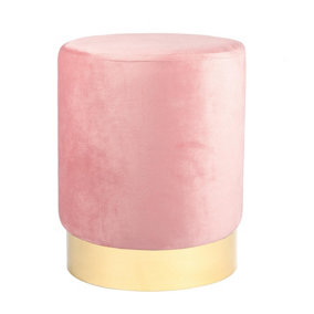 Harbour Housewares - Round Velvet Pouffe - 29 x 36cm - Pink