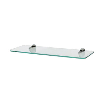 Harbour Housewares Rounded Floating Glass Bathroom Shelf with Chrome Brackets - 40cm