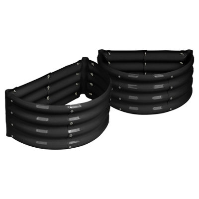 Harbour Housewares Semicircular Galvanised Steel Raised Garden Beds - 60cm x 30cm - Anthracite - Pack of 2