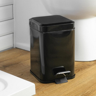 Harbour Housewares - Square Bathroom Pedal Bin - 3 Litre - Black - 4
