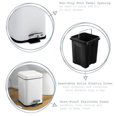 Harbour Housewares - Square Bathroom Pedal Bin - 3 Litre - Matt Grey