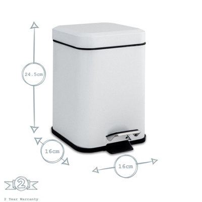 Harbour Housewares - Square Bathroom Pedal Bin - 3 Litre - White - 3