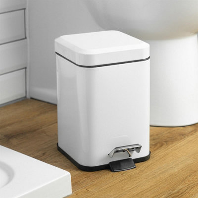 Harbour Housewares - Square Bathroom Pedal Bin - 3 Litre - White - 4