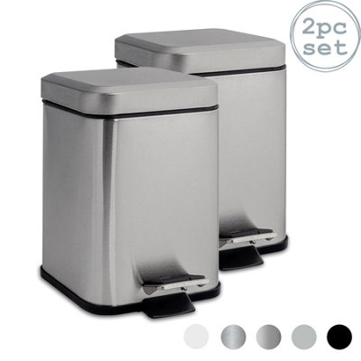 Harbour Housewares - Square Bathroom Pedal Bins - 3 Litre - Brushed Metal - Pack of 2