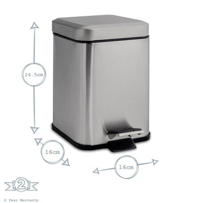 Harbour Housewares - Square Bathroom Pedal Bins - 3 Litre - Brushed Metal - Pack of 2 - 3
