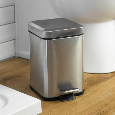 Harbour Housewares - Square Bathroom Pedal Bins - 3 Litre - Brushed Metal - Pack of 2 - 5