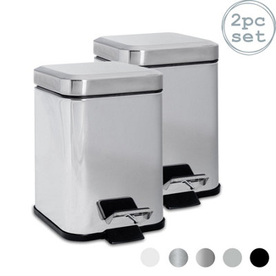 Harbour Housewares - Square Bathroom Pedal Bins - 3 Litre - Chrome - Pack of 2