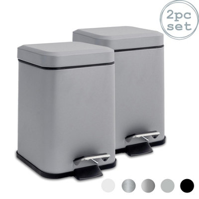 Harbour Housewares - Square Bathroom Pedal Bins - 3 Litre - Matt Grey - Pack of 2