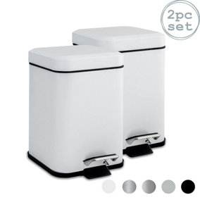 Harbour Housewares - Square Bathroom Pedal Bins - 3 Litre - White - Pack of 2