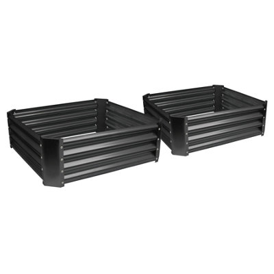 Harbour Housewares Square Galvanised Steel Raised Garden Beds - 90cm x 90cm - Anthracite - Pack of 2