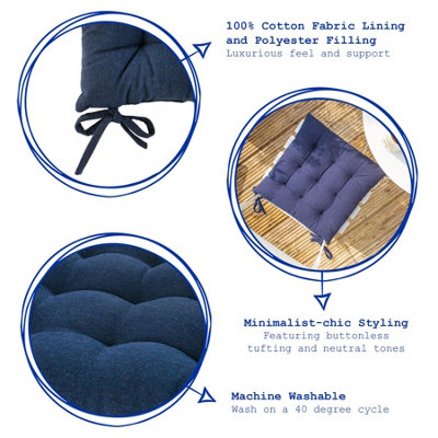 Harbour Housewares - Square Garden Chair Seat Cushions - Navy - Pack of 4