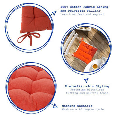 Harbour Housewares - Square Garden Chair Seat Cushions - Paprika - Pack of 4
