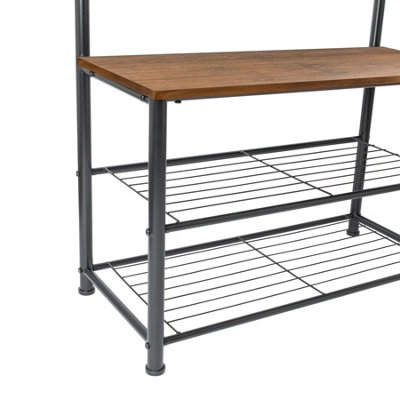 Harbour Housewares Square Steel Coat Rack with Shoe Storage Bench - Black/Brown - 5