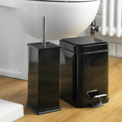 Harbour Housewares - Square Toilet Brush & Bin Set - Black