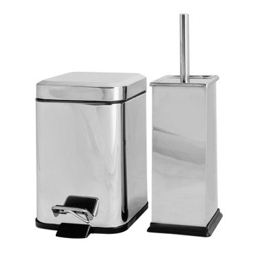 Harbour Housewares Square Toilet Brush & Bin Set - Chrome