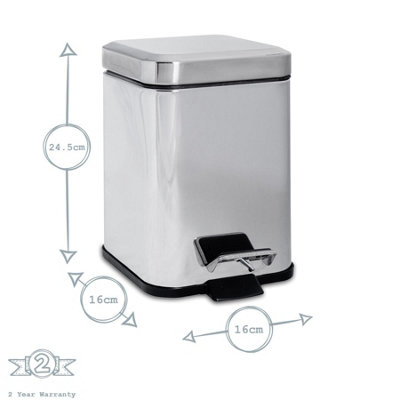 Harbour Housewares - Square Toilet Brush & Bin Set - Chrome - 6