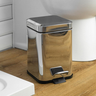 Harbour Housewares - Square Toilet Brush & Bin Set - Chrome - 5