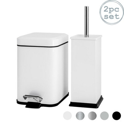 Harbour Housewares - Square Toilet Brush & Bin Set - White