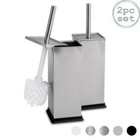 Harbour Housewares - Square Toilet Brushes - Brushed Metal - Pack of 2