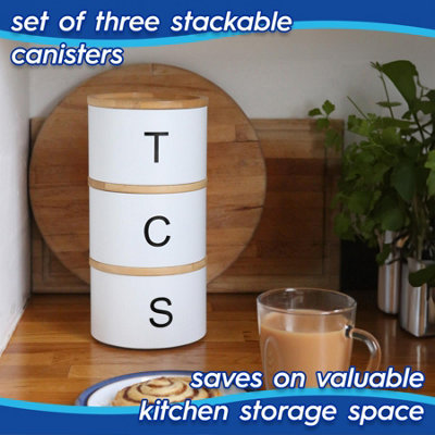 Harbour Housewares Stacking Tea Coffee Sugar Canister Set with