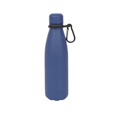 Harbour Housewares Stainless Steel Water Bottle with Carabiner Clip - 500ml - Matt Blue - 1x Metal Drinking Flask Sports, Travel
