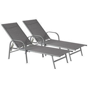 Harbour Housewares - Sussex Garden Sun Lounger Bed - Adjustable Reclining Outdoor Patio Furniture - Grey