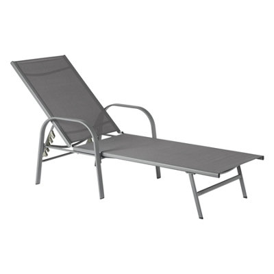 Harbour Housewares - Sussex Garden Sun Lounger Bed - Adjustable Reclining Outdoor Patio Furniture - Grey