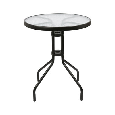 Harbour Housewares Sussex Round Glass Top Garden Dining Table - 60cm x 70cm - Black