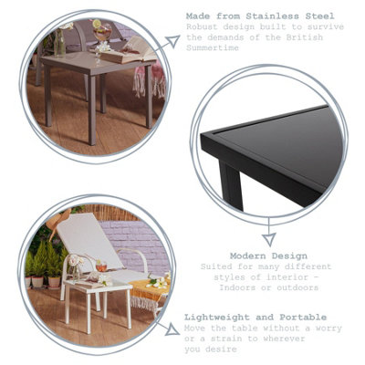 Harbour Housewares - Sussex Sun Lounger and Side Table Set - Adjustable Reclining Outdoor Patio Furniture - cm - Black
