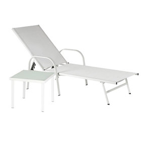 Harbour Housewares - Sussex Sun Lounger and Side Table Set - Adjustable Reclining Outdoor Patio Furniture - cm - White